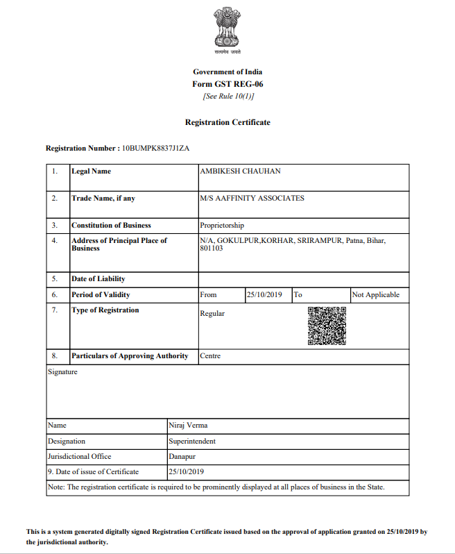 GST Registration Certificate