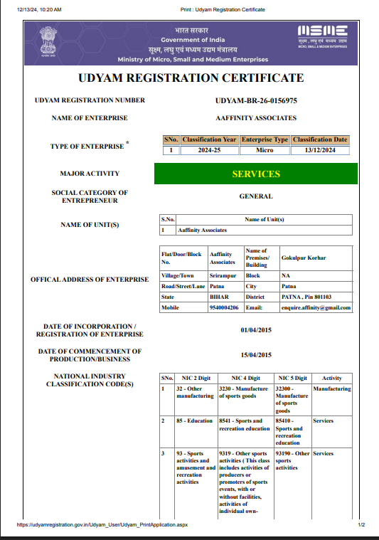 Udyam Registration Certificate
